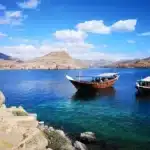 Dhows anchored near Telegraph Island, Khor Sham