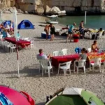 Musandam beach camp Tents and dinner tables at the Musandam beach camp