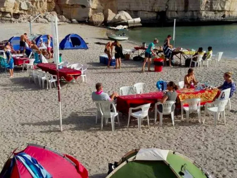 Musandam beach camp Tents and dinner tables at the Musandam beach camp