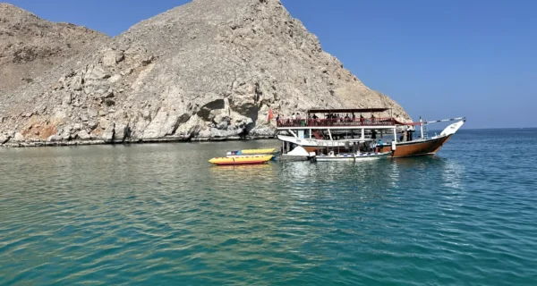 Musandam tour from Dubai, dhow anchored at Haffa Beach